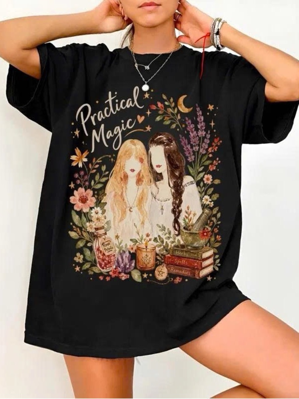 Practical Magic Graphic Tee Owen’s Sisters Botanical Witchy Shirt Black